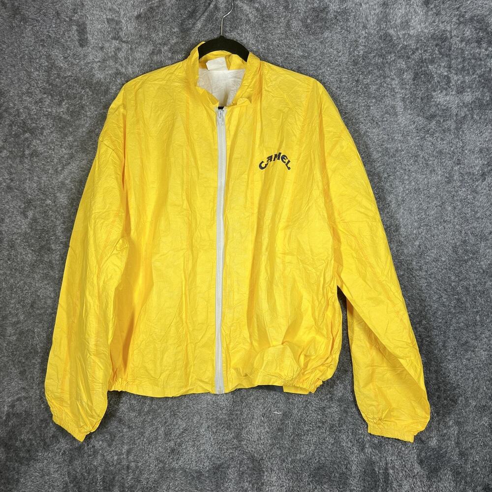 Vintage Camel Jacket Mens XL Yellow Tyvek Windbreaker Joe Camel Graphic 90s